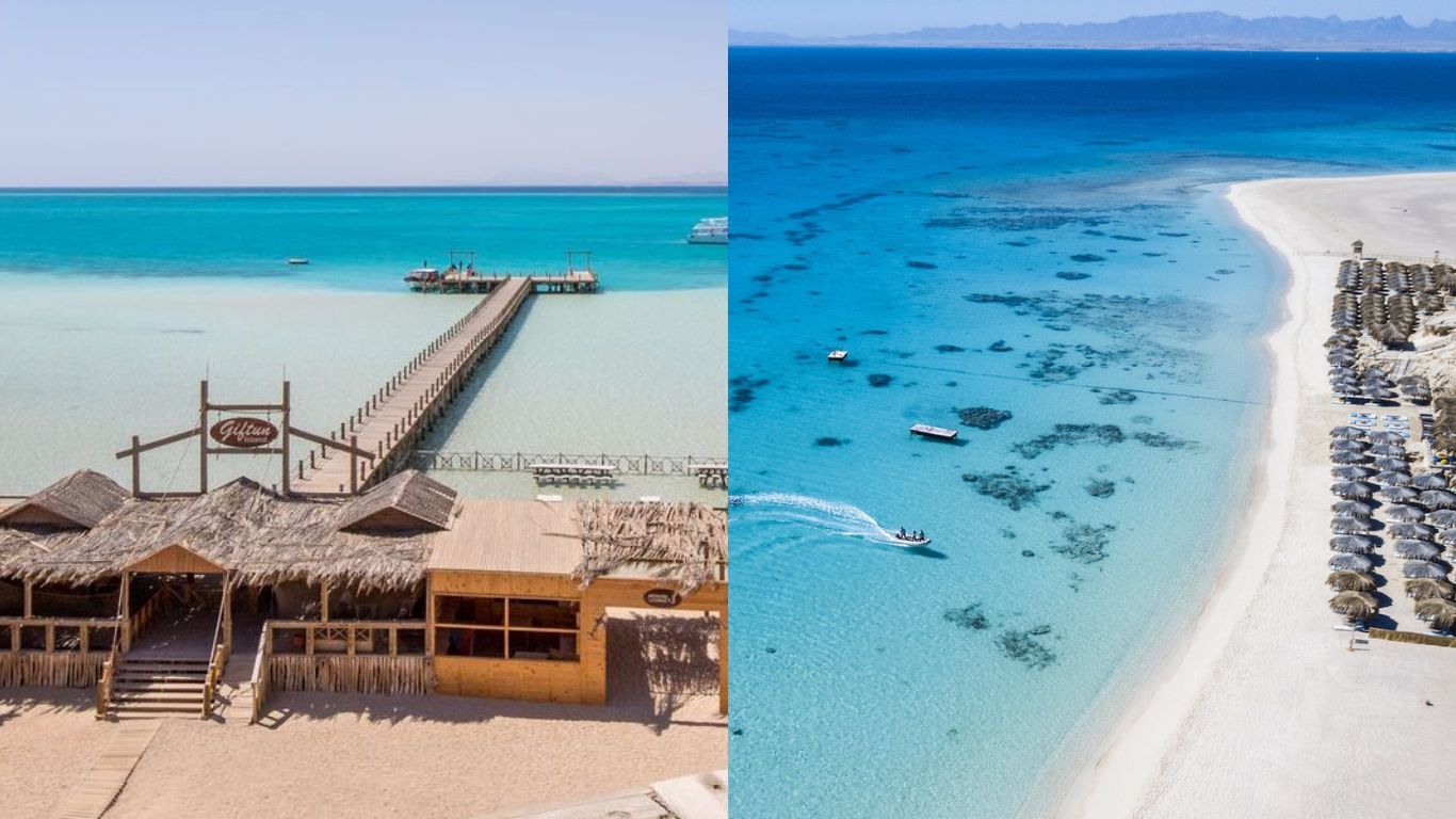 Mahmya oder Orange Bay mit türkisfarbenem Wasser, weissem Sand und Inselgefühl ab Hurghada